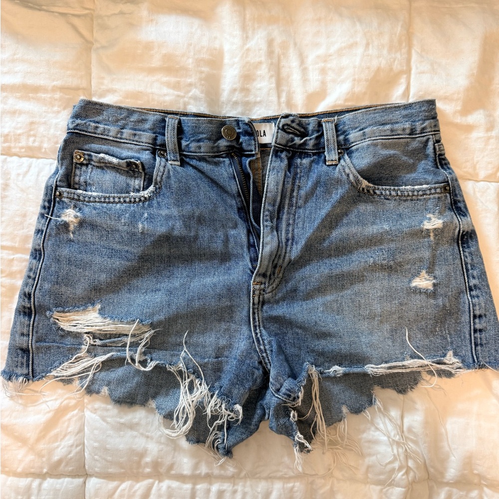 pistola Distressed Light Blue Denim Jean Shorts